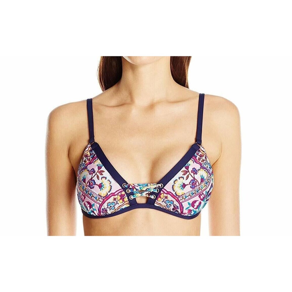 Nanette Lepore Festival Folkloric Vixen Lace-up Triangle Bikini Top, L $84